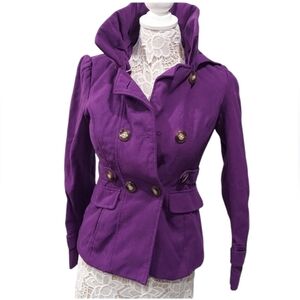 Pink envelope Purple pea coat Ruffle collar puff shoulder hooded  size s